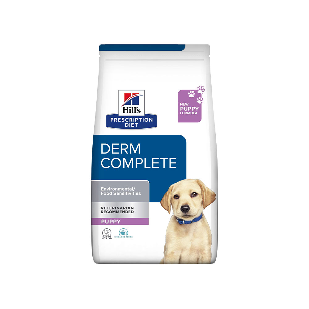 غذای خشک سگ هیلز مدل Derm Complete Puppy EnvironmentalFood Sensitivities Rice & Egg Recipe