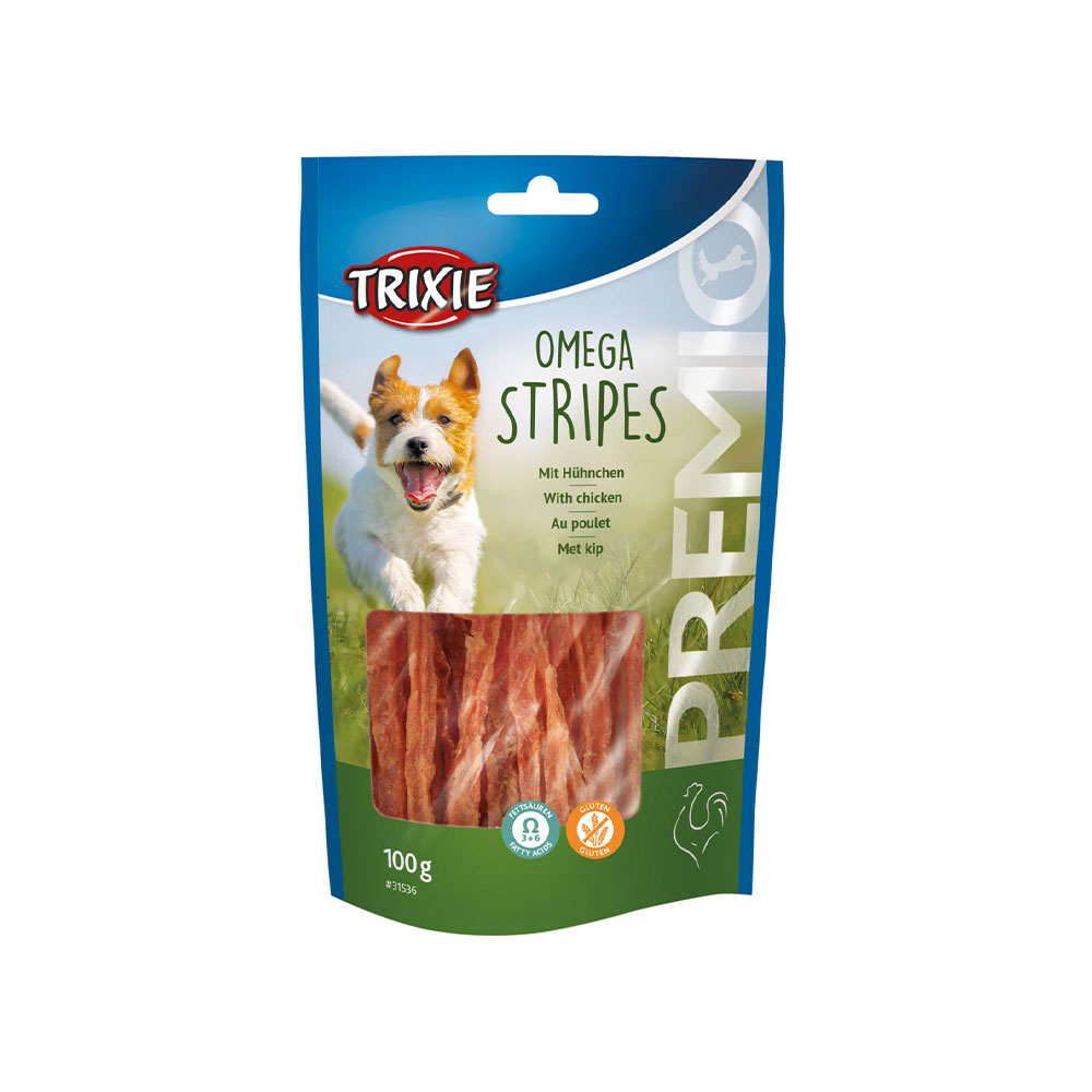 تشویقی سگ مدادی امگا تریکسی با طعم مرغ Trixie PREMIO Omega Stripes وزن 100 گرم