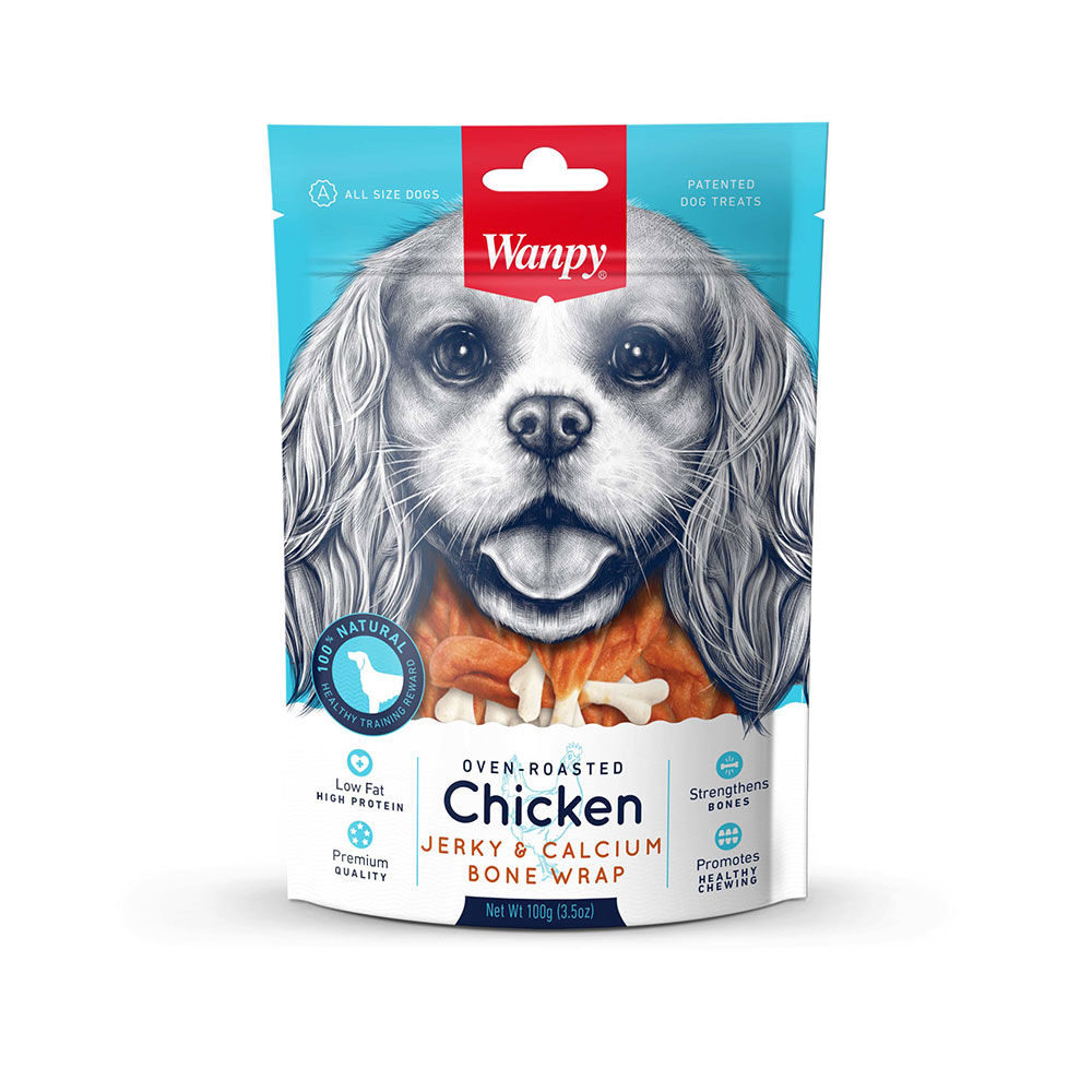 تشویقی سگ ونپی مدل Chicken Jerky & Calcium Bone Wrap بسته 100 گرمی wanpy