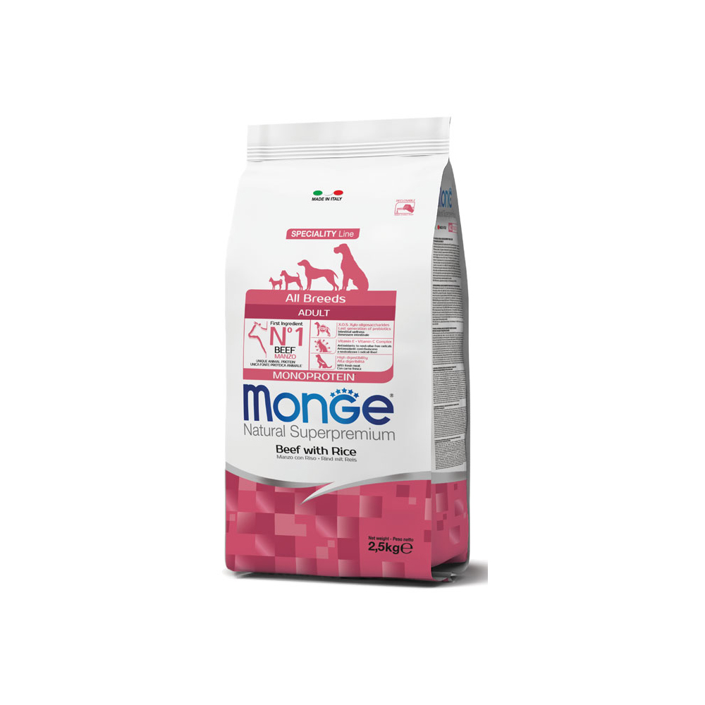 غذای خشک مونژه نچرال سوپر پریمیوم برای سگ بالغ با طعم گوشت گاو و برنج Monge Natural Superpremium