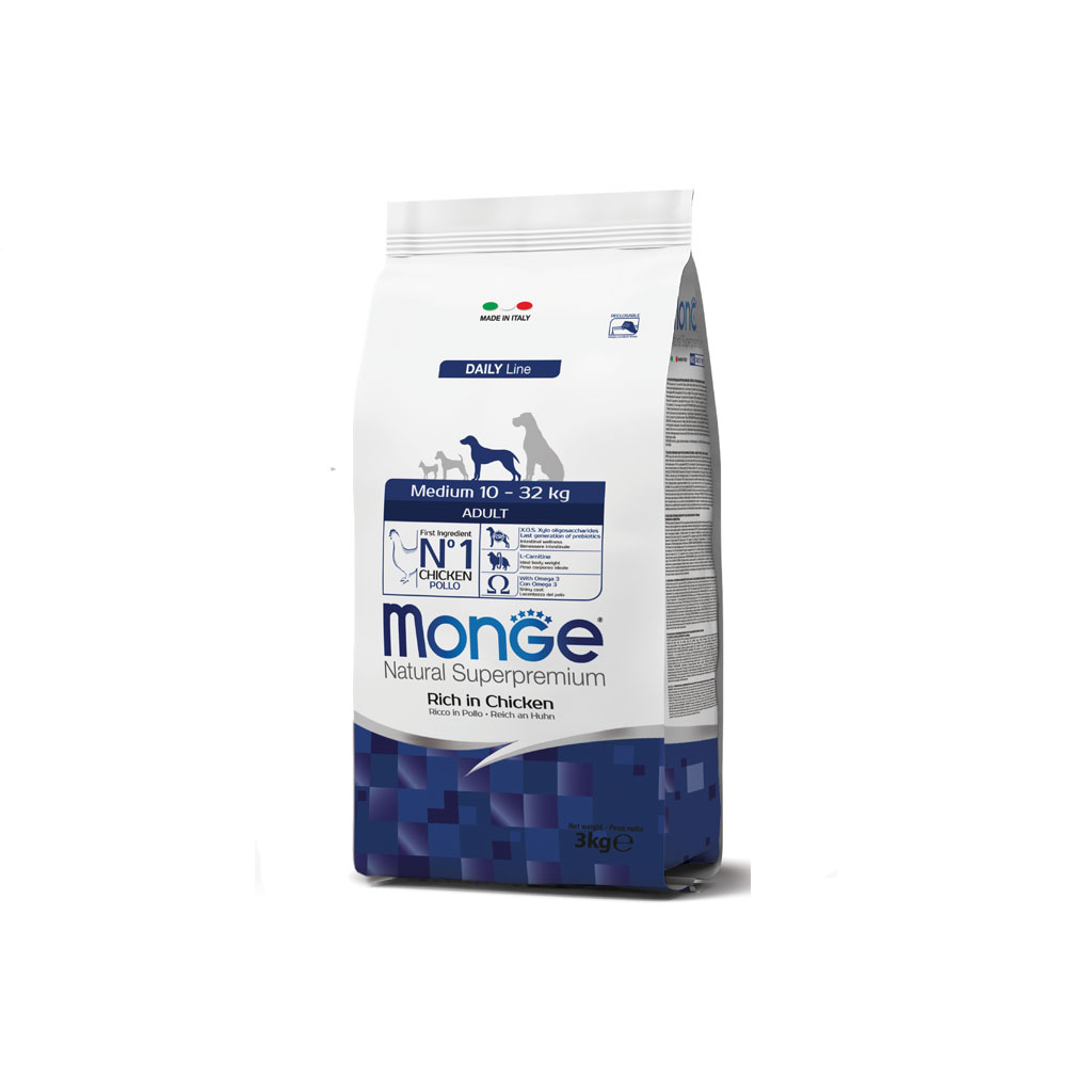 غذای خشک سگ بالغ متوسط مونژه با طعم مرغ Monge natural superpremium rich in chicken