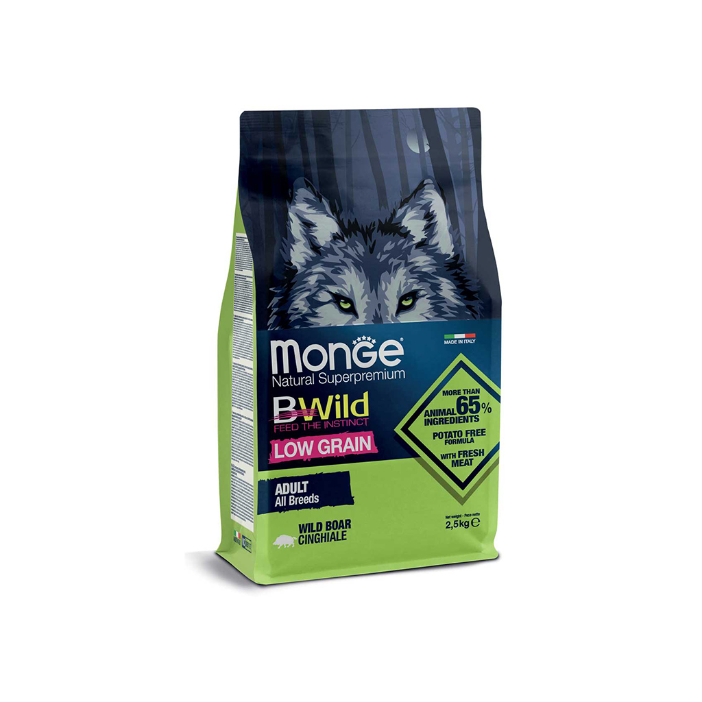 غذای خشک سگ بالغ تمام نژادها  با گوشت گراز وحشی مونژه  Monge BWild Low Grain