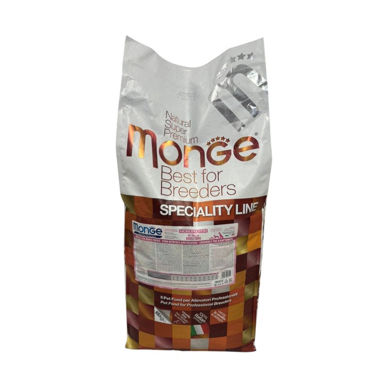 غذای خشک سگ بالغ تمام نژادها مونژه گوشت خوک، برنج و سیب‌زمینی Monge Pork with Rice and Potatoes