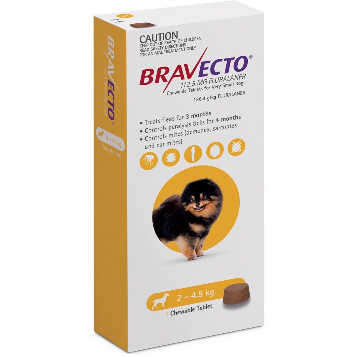 قرص ضد کک و کنه سگ براوکتو مدل BRAVECTO Chewable Tablets for Toy Dog 2kg-4.5kg